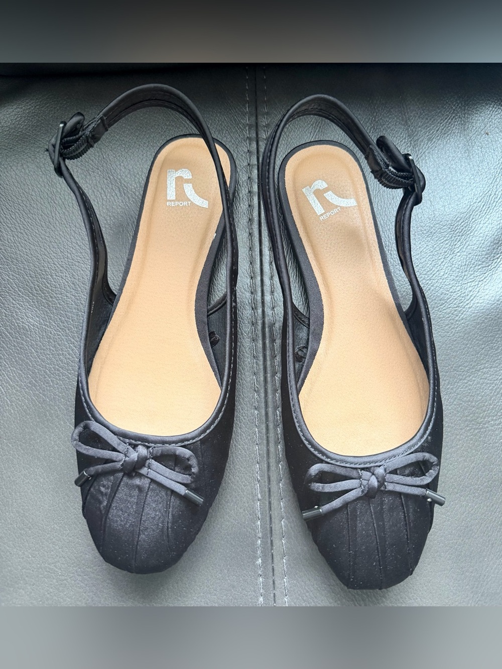 Report Black Slingback Bow Flats